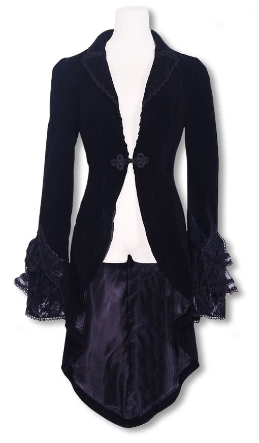 Ladies frock coat victorian black Samtgehrock for Women | horror-shop.com