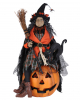 Halloween Hexe mit leuchtendem Kürbis & Katze 68cm 