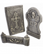3-piece Gravestone Set With Skull & Cross