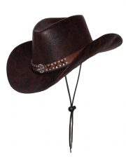 Brauner Cowboyhut mit Nieten-Hutband & Kordel 