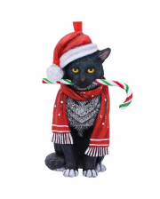 Katze mit Zuckerstange Weihnachtskugel 9cm 