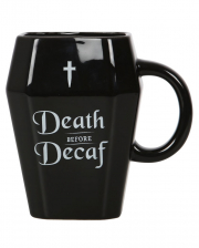 "Death before Decaf" Kaffeetasse in Sargform 12,5cm 