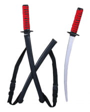Double ninja sword set red