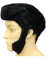Schwarze Elvis Perücke mit Koteletten