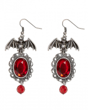 Rote Kostüm Ohrringe mit Fledermaus Motiv 