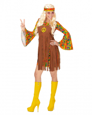 Damen Karneval Fasching Verkleidun Flower Power Hippie Fransen Damenkostüm NEU 