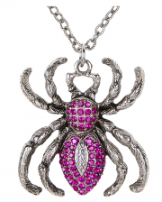 Spinnen Halskette mit lila Strass Steinen 