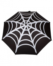 Schwarzer Regenschirm mit Spinnennetz als Motiv 