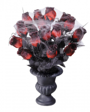 Gothic Vase With Red Faded Roses & Cobwebs 