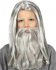 Magier Kinderperücke mit Bart grau 