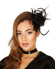 Hair Clip With Black Rose And Feathers 