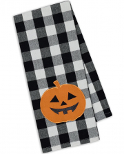 Halloween Tea Towel Pumpkin & Check Motif 