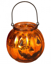 Kürbis Glas Laterne für Halloween 14cm 