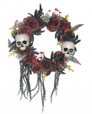 Halloween Door Wreath With Faded Roses & Skulls 