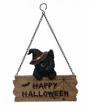 Kätzchen mit Happy Halloween Schild 