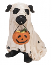 Hund im Gespenst Kostüm mit Kürbis Eimer 13cm 