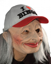 I love Bingo Oma Maske mit Haaren und Mütze