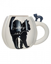 Weiße Kürbis Tasse mit schwarzer Katze 