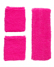 Neon Sweatband Set Pink As Costume Accessory 