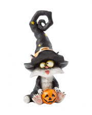 Katzenfigur mit Hexenhut und Kürbis 19 cm 