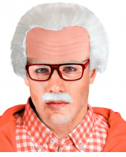 Großvater Perücke mit Glatze - Schnauzbart & Brille 