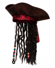 Pirate Tricorn Hat With Hair & Beads 