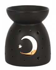 Schwarzer Duftöl Teelichthalter mit Mond & Sterne 