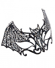 Schwarze Fledermaus Maske aus Metall mit Strasssteinen 