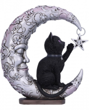 Schlafender Mond mit schwarzer Katze Figur 19cm 