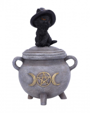 Black Cat With Witch Cauldron Casket 14cm 