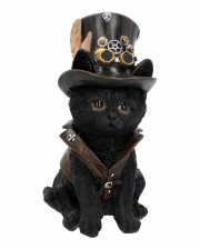 Schwarze Steampunk Katze mit Zylinder 18,5cm 