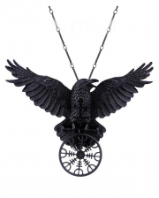 Schwarze Krähen Halskette mit Rune 