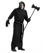 Schwarzes Sensenmann Kostüm mit Kapuze 