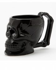Schwarze Totenschädel Tasse mit Knochenhenkel 