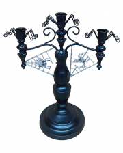 Black 2-armed Halloween Candle Holder With Spider Web 32cm 