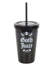 Schwarzer "Goth Juice" Getränkebecher mit Trinkhalm 