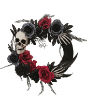 Gothic Door Wreath With Roses, Skull & Skeleton Hands 