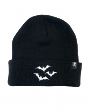 Schwarze Beanie Mütze mit Fledermäusen