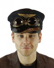 Pilotenmütze Steampunk mit Fliegerbrille 