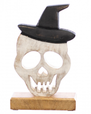 Urban Skull With Wooden Witch Hat 23cm 