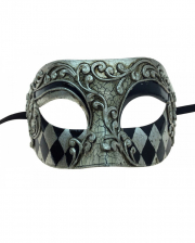 Schwarz-silberne Venezianische Barock Augenmaske 