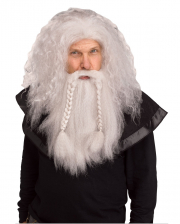 Viking Wig With Beard Grey 