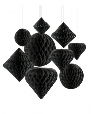 Honeycomb Ball Hanging Decoration Set 12 Pc. Black