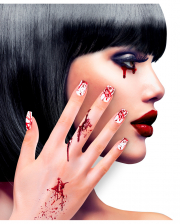 White Fingernails With Blood Spatter 12 Pcs. 