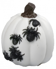 White Decorative Pumpkin With Glitter Spiders 9.5cm 