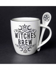 Weiße Tasse mit Löffel Witches Brew 
