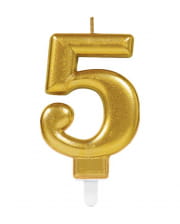 Number Candle 5 Metallic Gold 