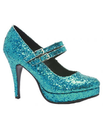 Glitzernde Mary Janes Pumps blau 38 | Plateau Pumps für Schuhe Pumps High Heels 38 Damen gebraucht blau türkis
