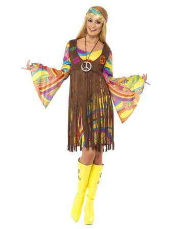 60s Hippie Kleid mit Fransen & Trompetenärmel 