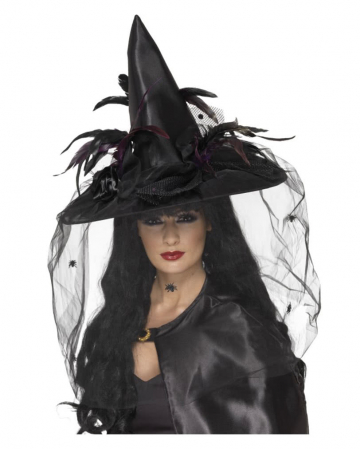 Noble Black witch hat with feathers 